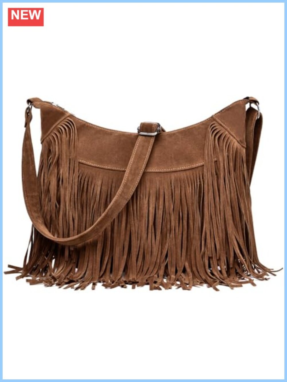 Vegan Suede Fringe Hobo Bag Crossbody Shoulder Purse